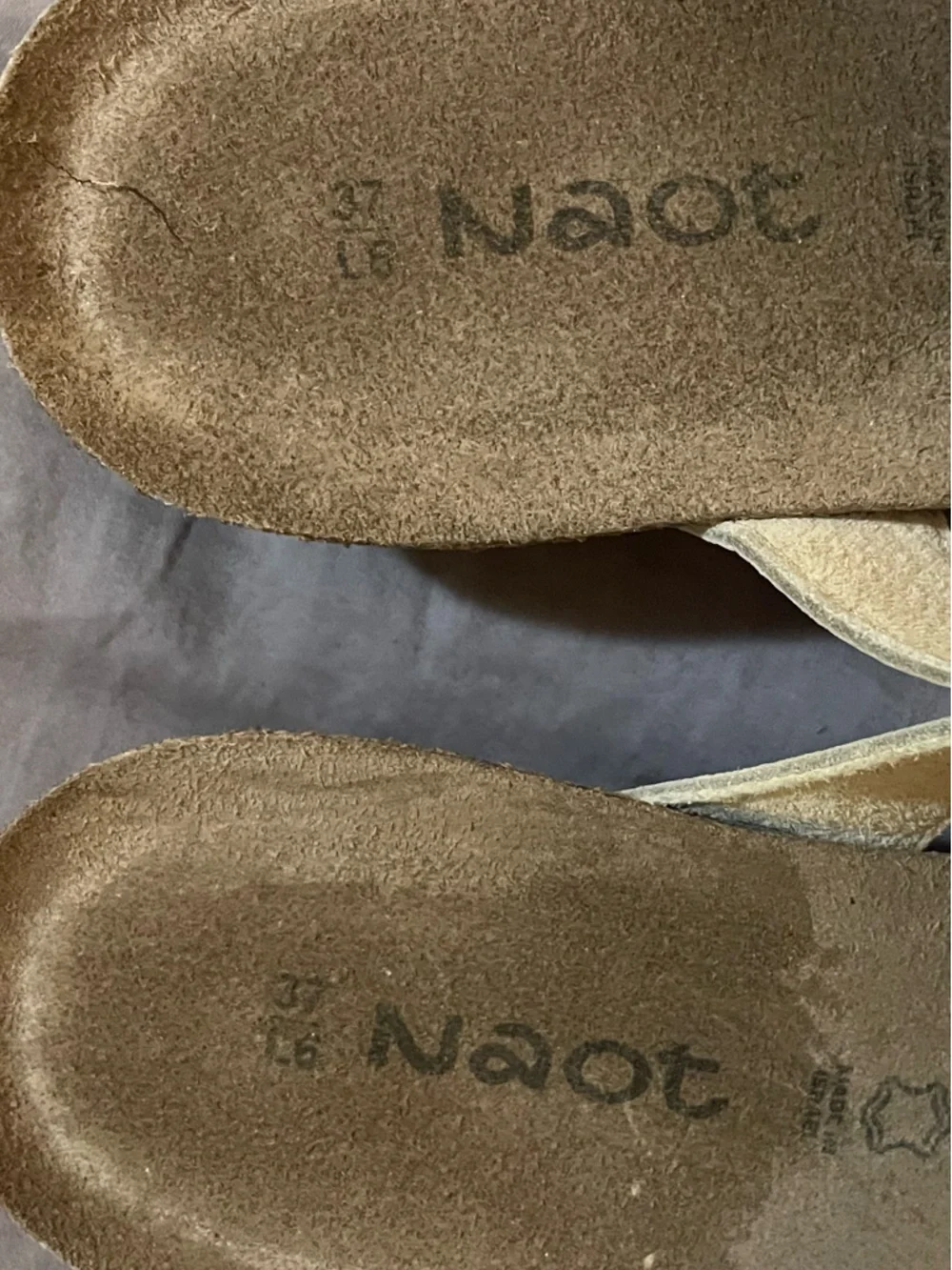 Naot White Slide Sandals with Gold-Tone Decorative Ring
